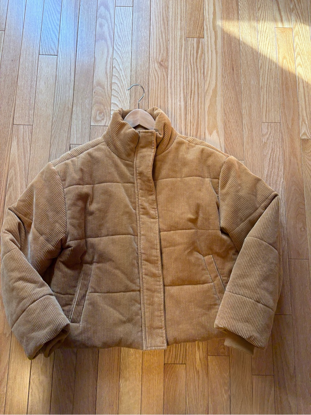 Cotton Corduroy Puffer Jacket in Camel, Cropped Length, size medium - Picture 11 of 11
